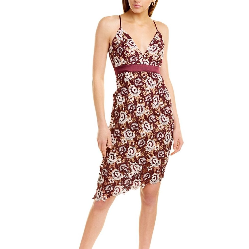 Bardot Dahlia Lace Midi Dress in Burgundy XS